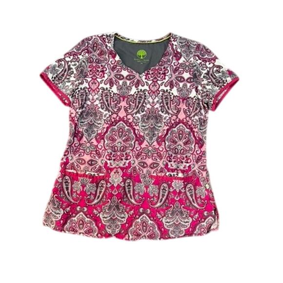 EUC Healing Hands Paisley colorful design scrub top sz medium nurse medical - Picture 1 of 5